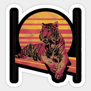 Retro vintage tiger sitting Sticker